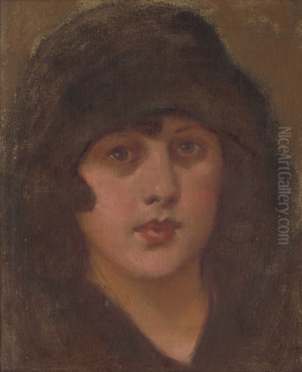 Dama v ciernom klobuku Oil Painting by Milan Thomka Mitrovsky