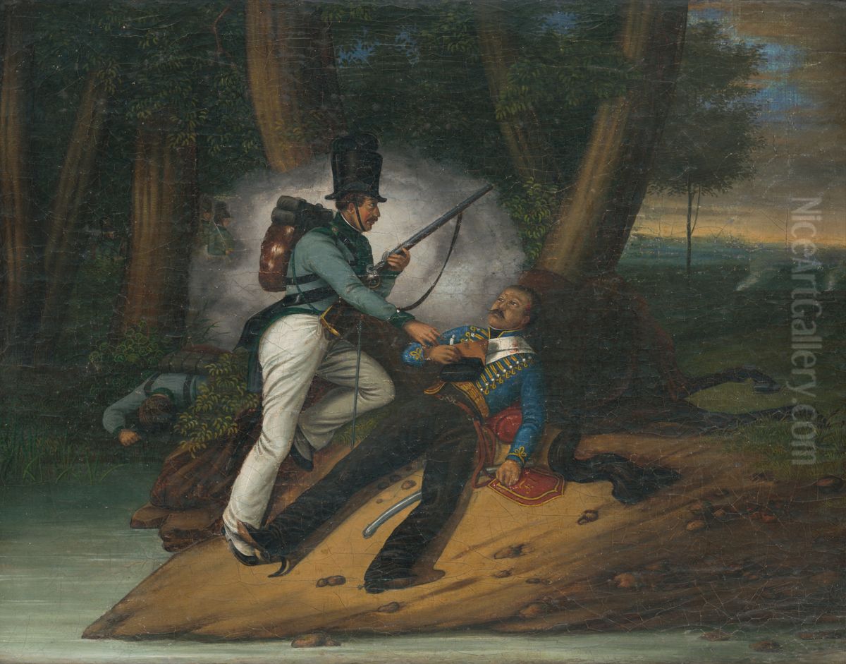 Bojovy vyjav (podla obrazu Smrt generala Valhuberta pocas bitky pri Slavkove) Oil Painting by Johann Peter Krafft