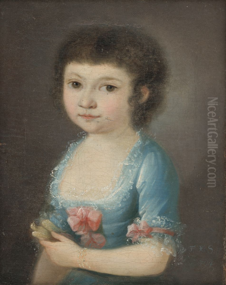 Dievcatko s vtacikom Oil Painting by Franz Xaver Schmidthammer