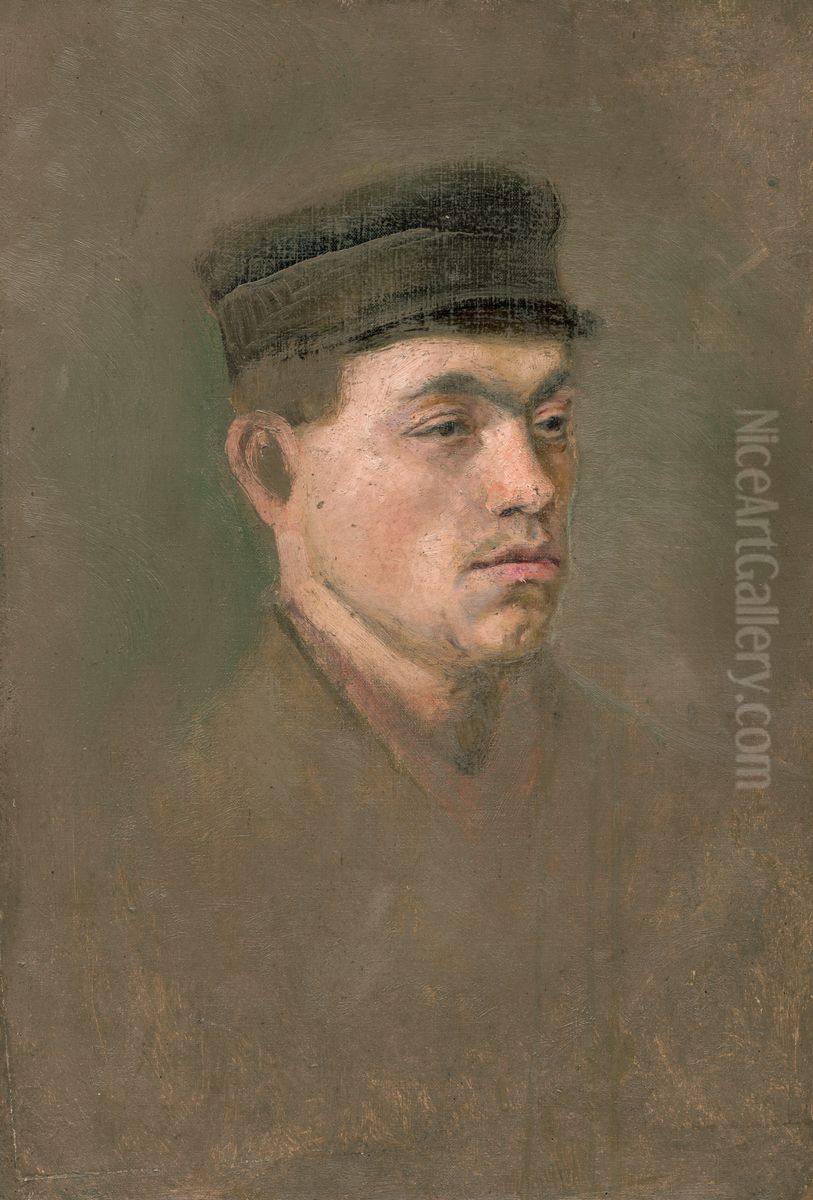 Studia hlavy remeselnickeho chlapca Oil Painting by Laszlo Mednyanszky