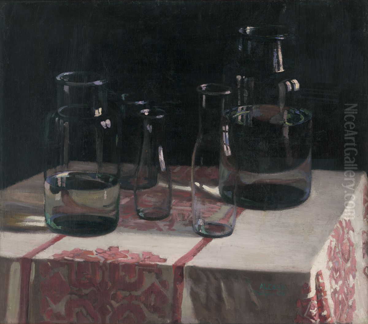 Still Life with Bottles Oil Painting by Emile Alexay