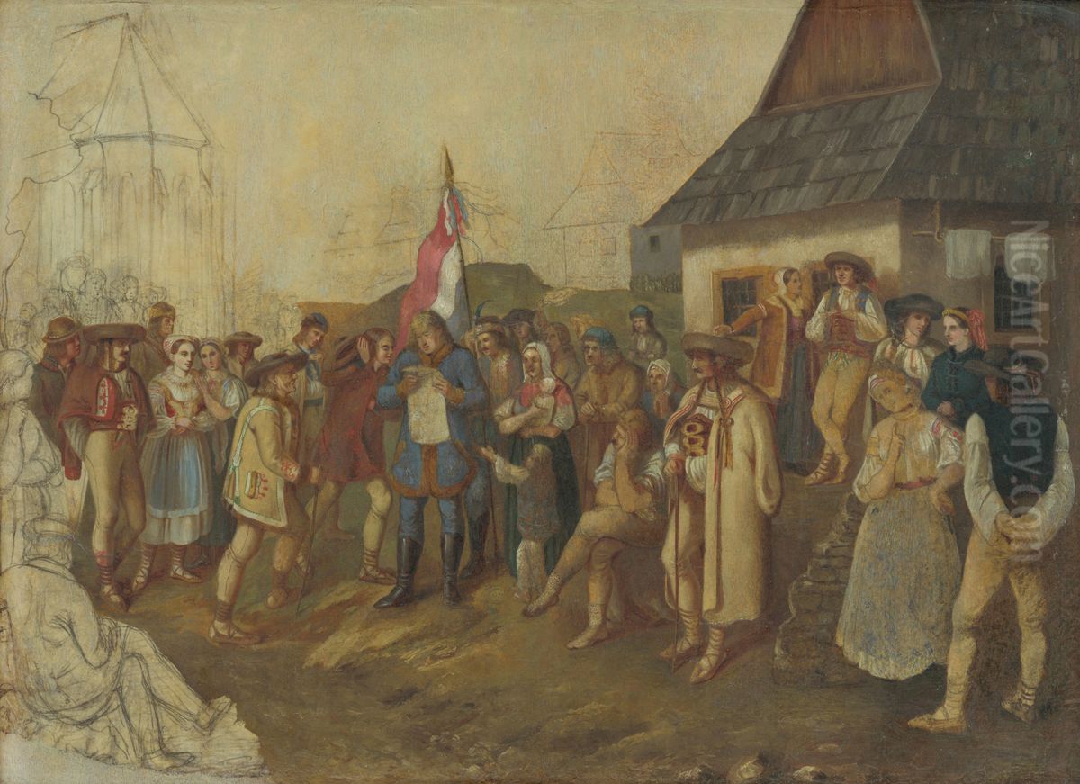 Zhromazdenie slovenskeho ludu z jari 1848 Oil Painting by Peter Michal Bohun