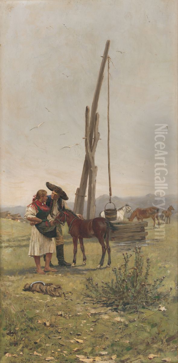 Pri studni Oil Painting by Jaroslav Vesin