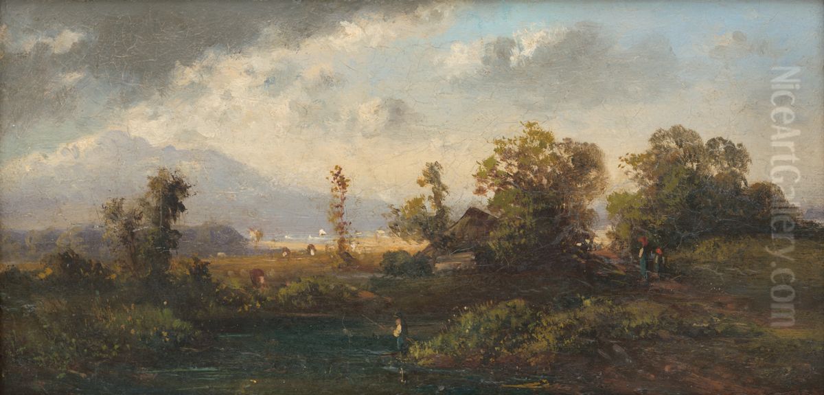 Krajina s rybarom Oil Painting by Laszlo Mednyanszky