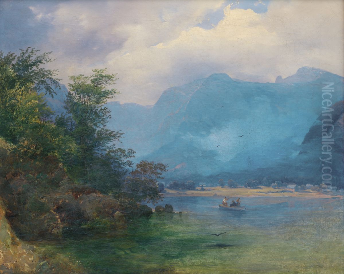 Alpska krajina Oil Painting by Joseph Holzer