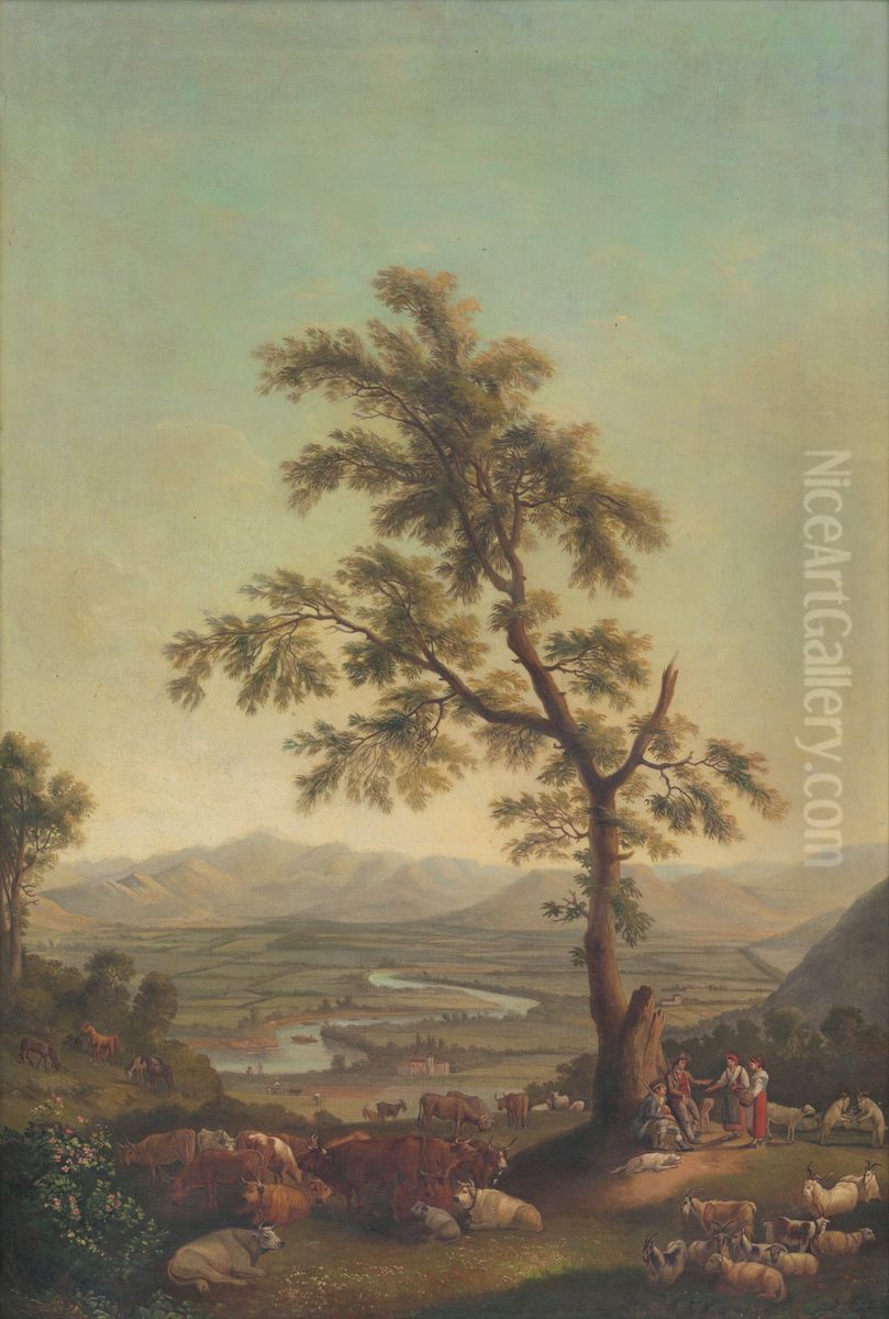 Pastieri pod stromom Oil Painting by Karel Postl