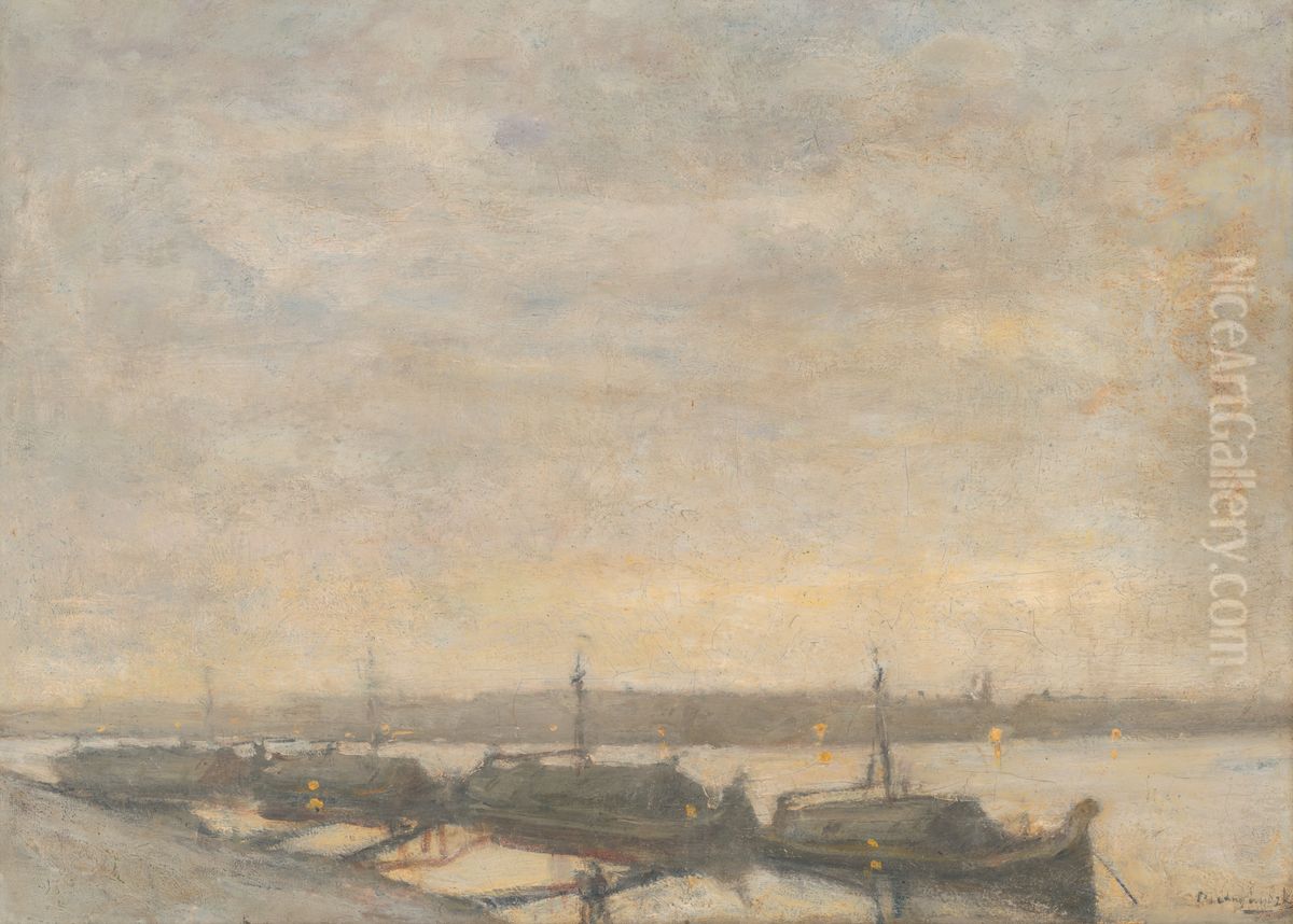 Vlecne clny na Dunaji Oil Painting by Laszlo Mednyanszky