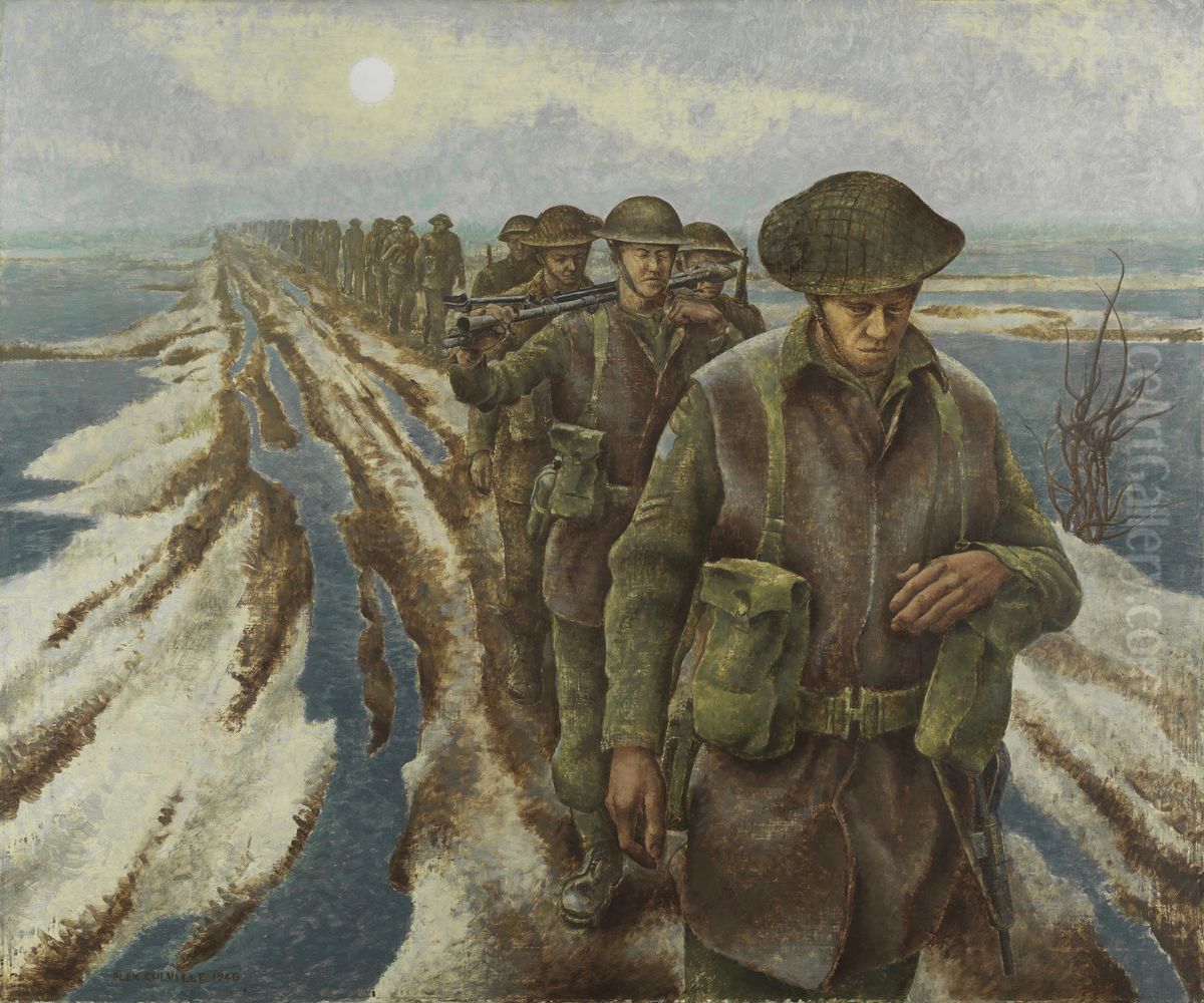 Infantry, near Nijmegen, Holland Oil Painting by Alex Colville