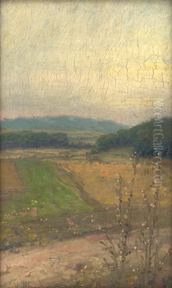 Krajina s vrchmi v pozadi Oil Painting by Elemir Halasz-Hradil