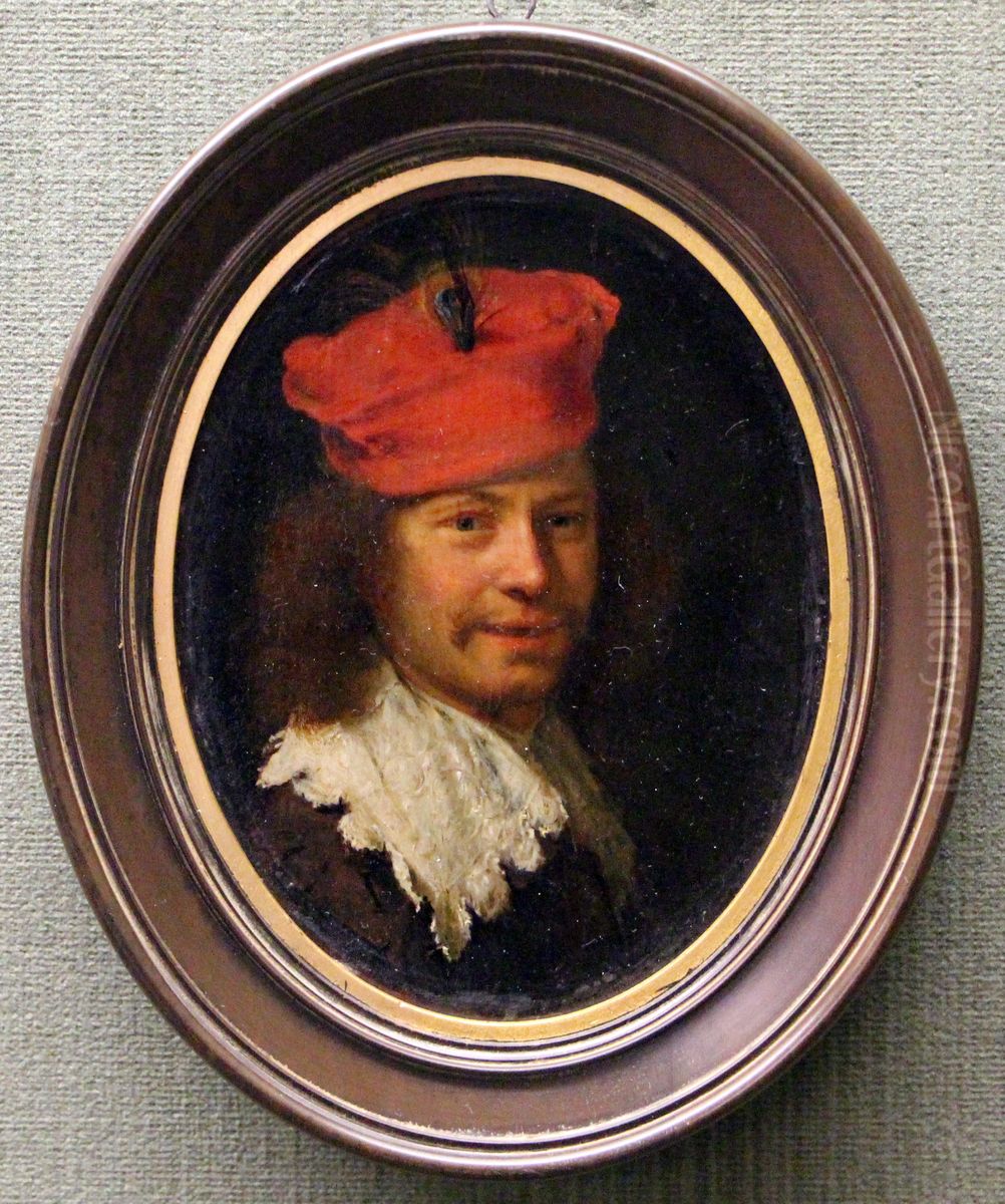 Self-portrait in a red beret Oil Painting by Frans van Mieris