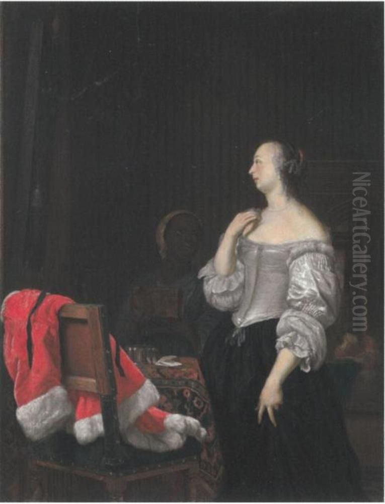 Jonge vrouw aan haar toilet Oil Painting by Frans van Mieris