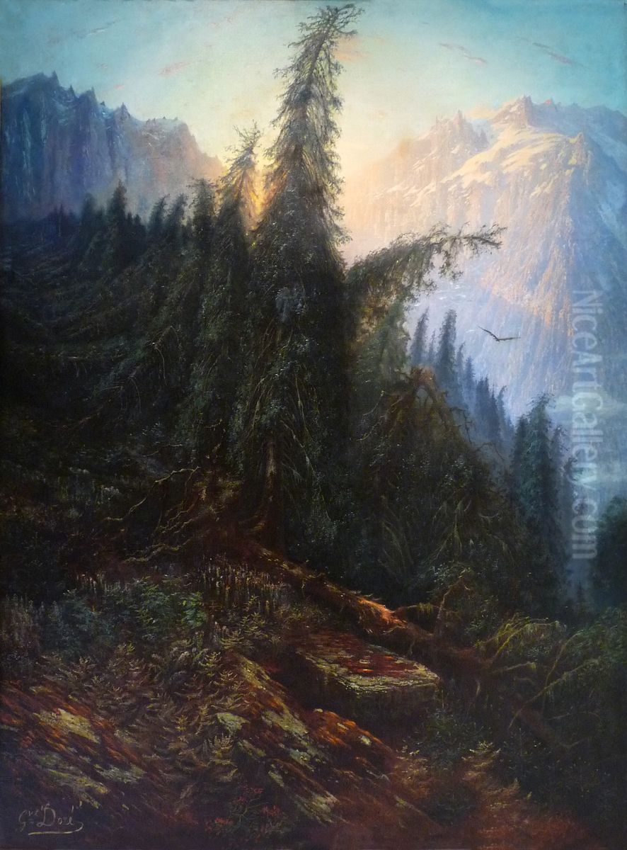 Mountain landscape Oil Painting by Gustave Dore