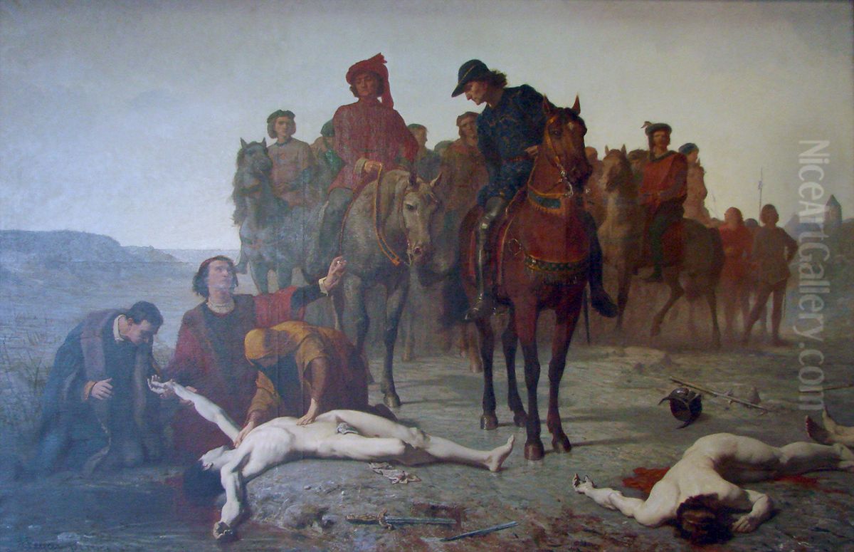 Charles the Bold found after the Battle of Nancy Oil Painting by Augustin Feyen-Perrin