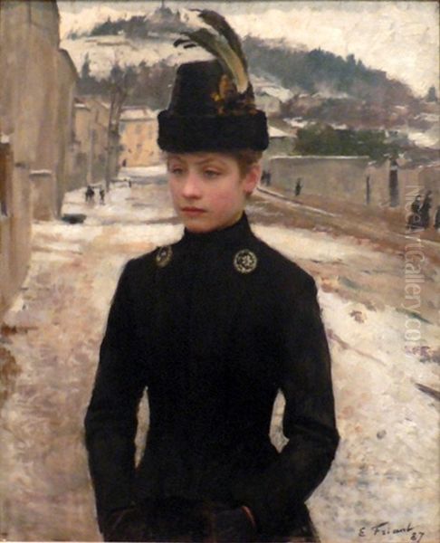 Young girl from Nancy in a snowy landscape Oil Painting by Friant Emile