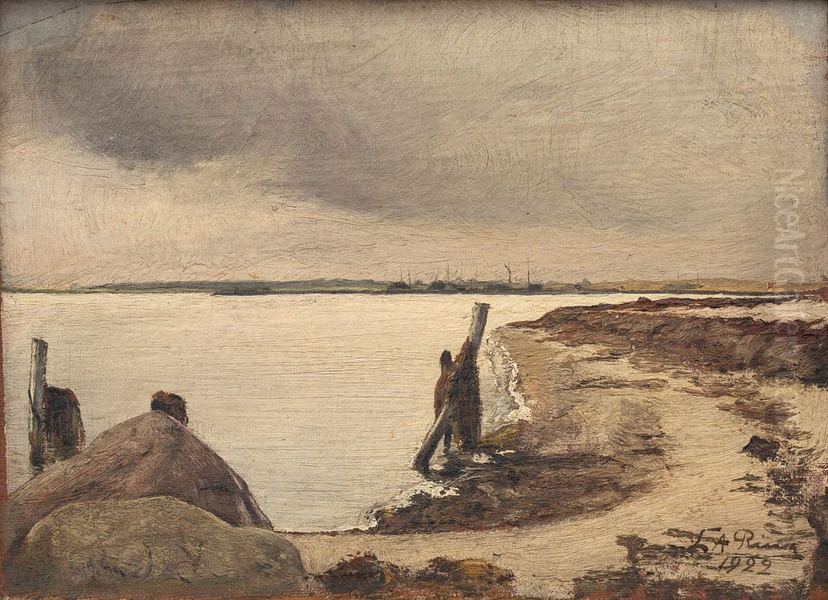 En strandbred i gravejr Oil Painting by Laurits Andersen Ring