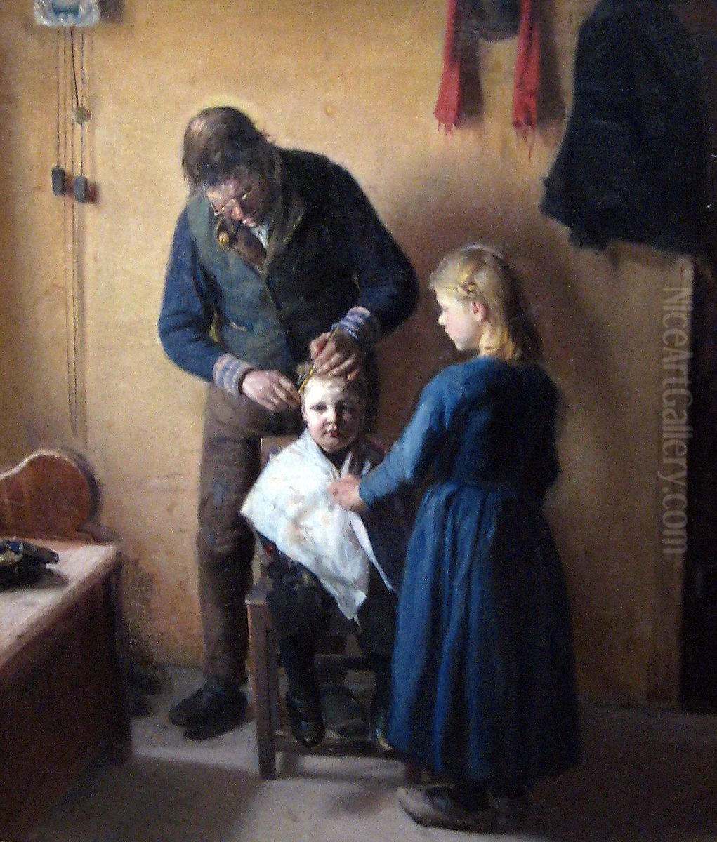 At the hairdresser Oil Painting by Anna Ancher