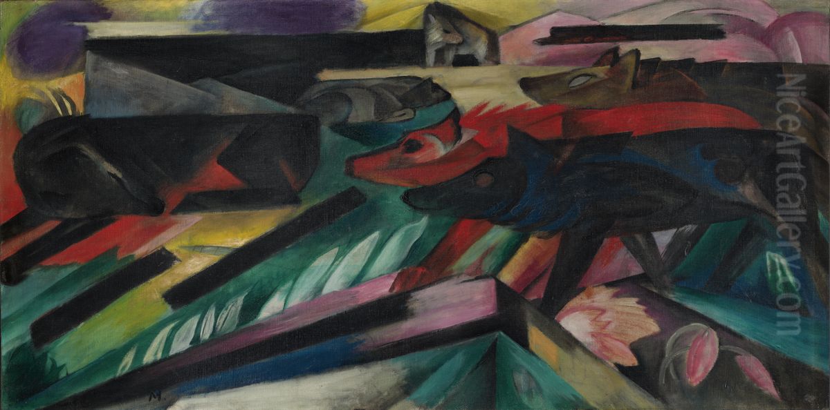 Die Wolfe (Balkankrieg) [The Wolves (Balkan War)] Oil Painting by Franz Marc