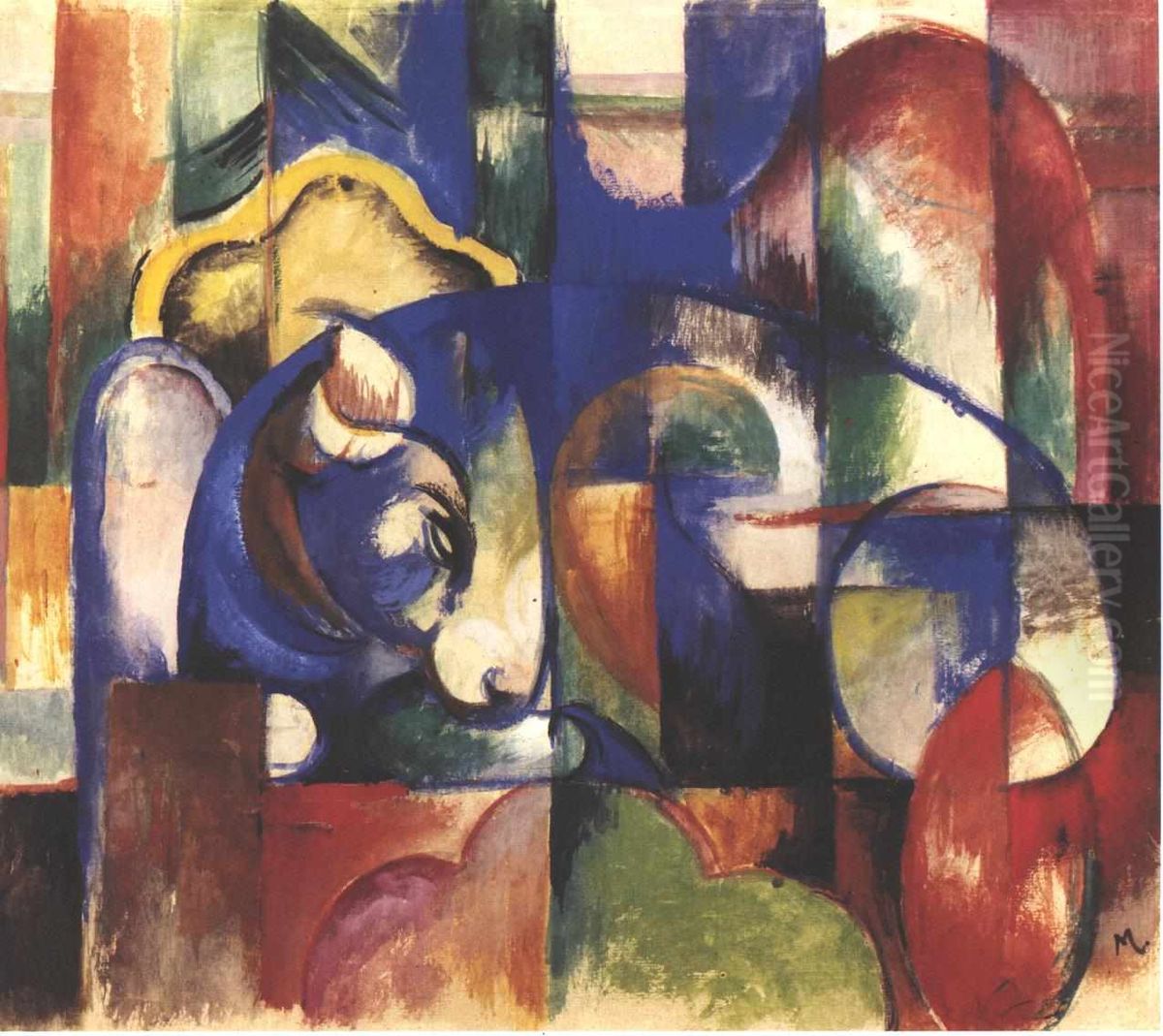 Liegender Stier Oil Painting by Franz Marc