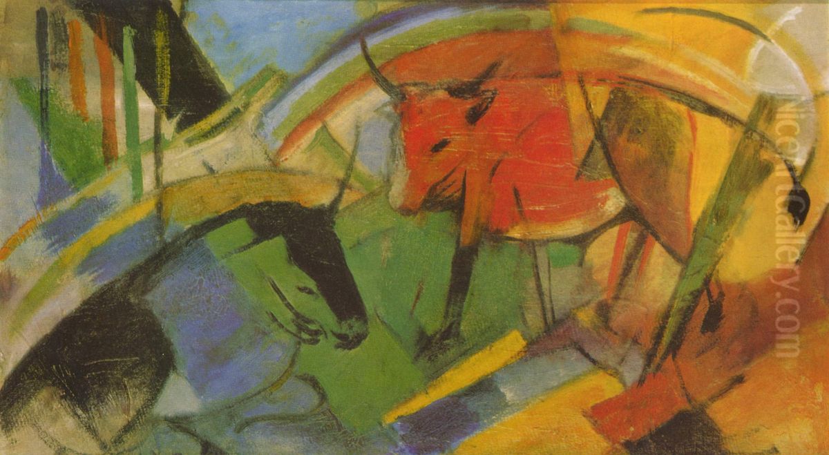 Rinder Oil Painting by Franz Marc
