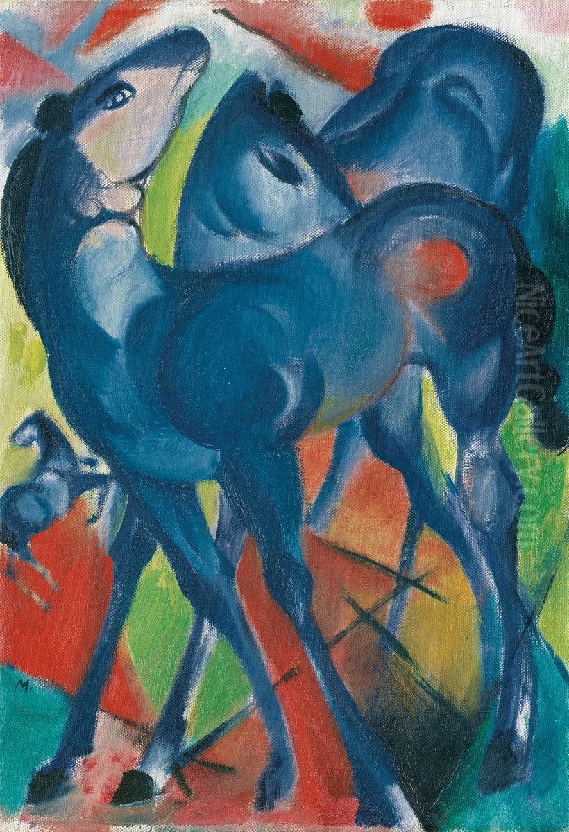 The blue foals Oil Painting by Franz Marc
