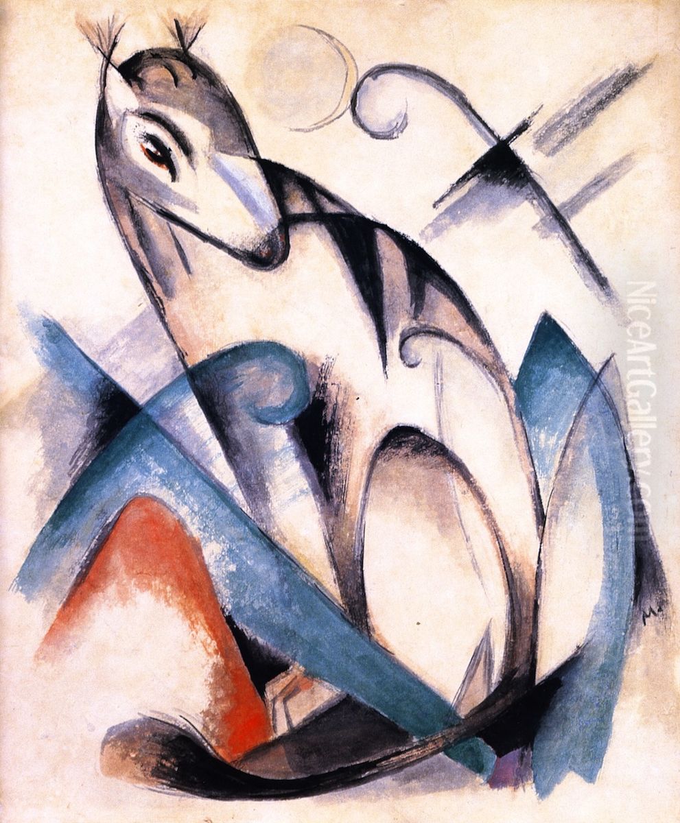 Seated Imaginary Animal Oil Painting by Franz Marc