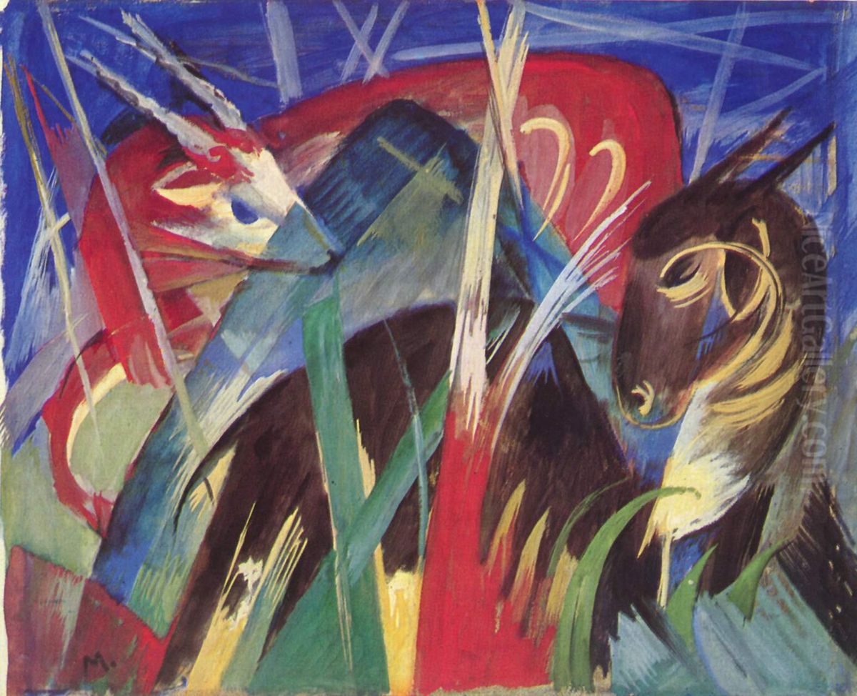 Fabeltiere I Oil Painting by Franz Marc