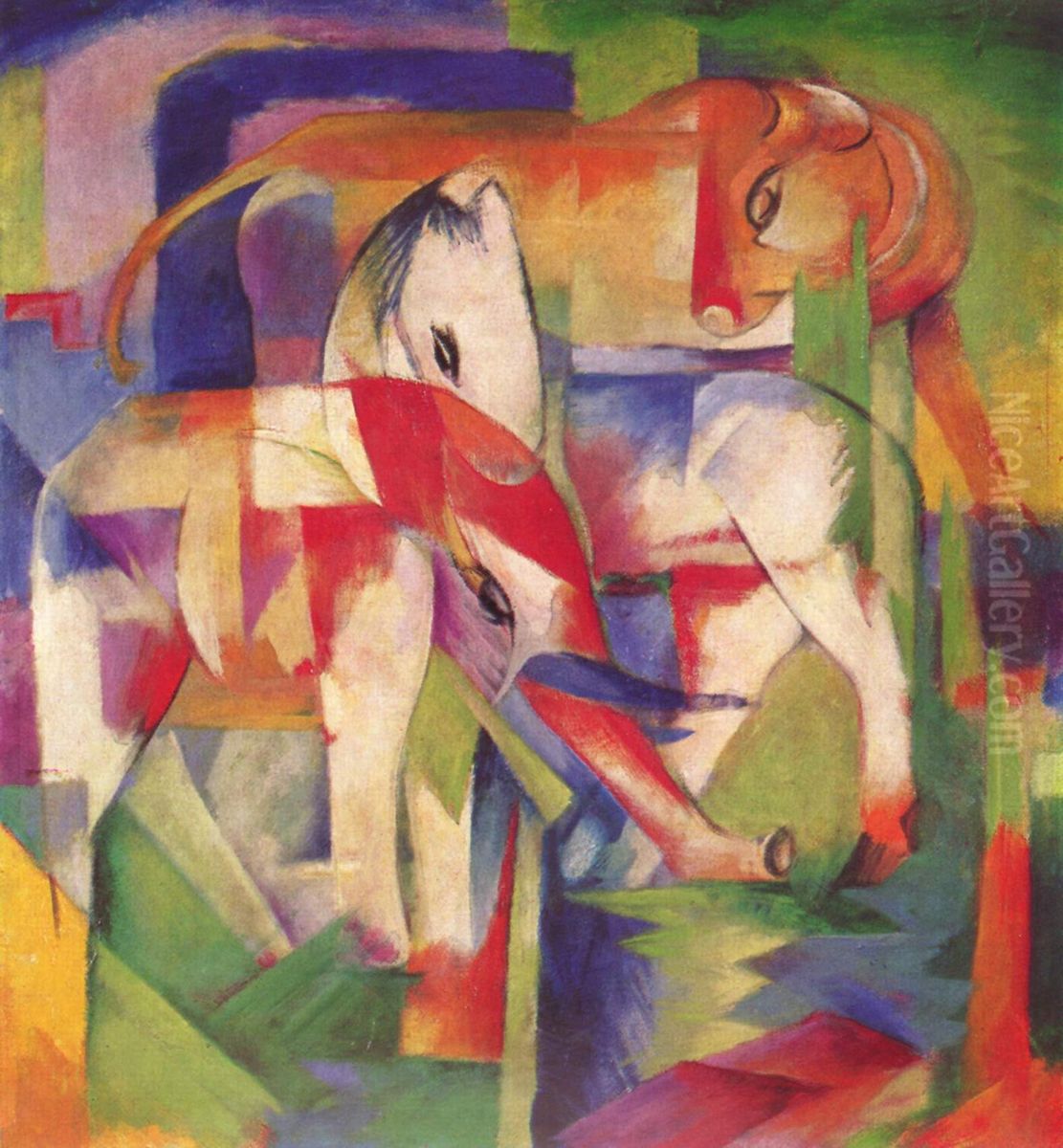 Elefant, Pferd, Rind, Winter Oil Painting by Franz Marc