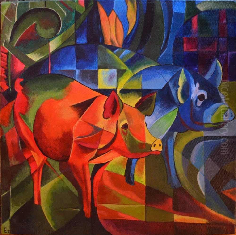 Piggies Oil Painting by Franz Marc