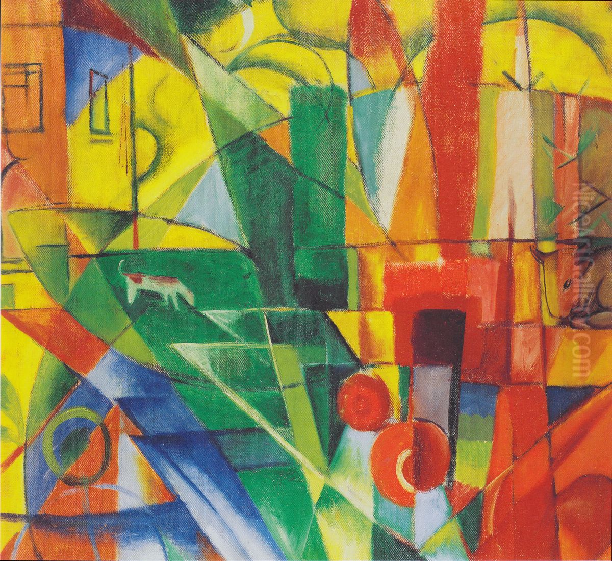 Landschaft mit Haus, Hund und Rind Oil Painting by Franz Marc
