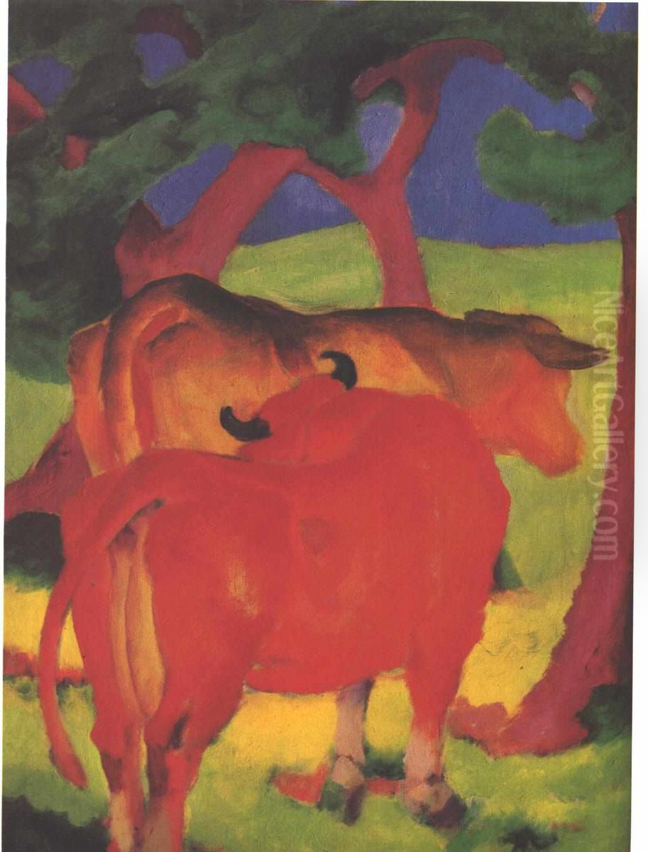 Cows under trees Oil Painting by Franz Marc