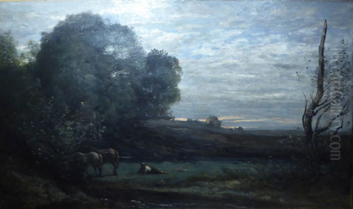Pferderuhe Oil Painting by Jean-Baptiste Camille Corot