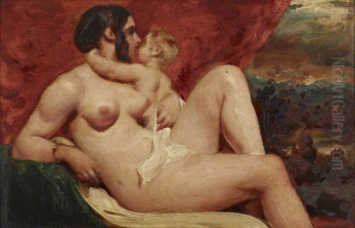 'Venus and Cupid' (A Female Nude embraced by a Small Child) Oil Painting by William Etty