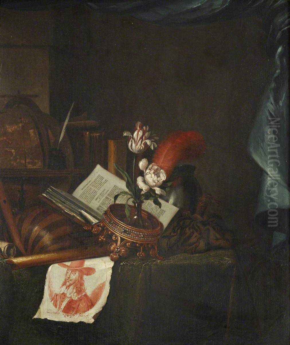 Still Life with a Print of King Charles I and an Upturned Crown Oil Painting by Vincent van der Vinne