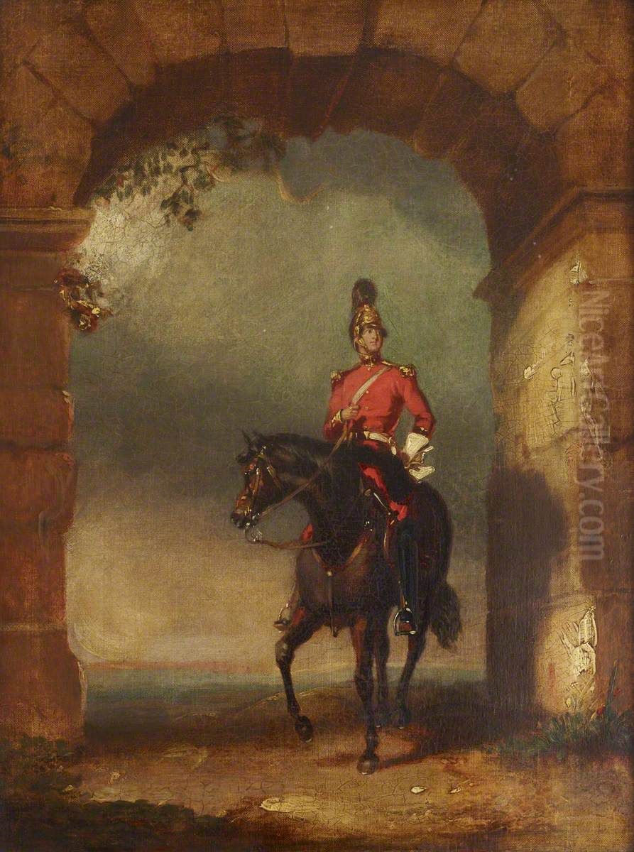 An Officer of the Dragoon Guards mounted on his Charger beneath an Arch Oil Painting by Robert Ker Porter