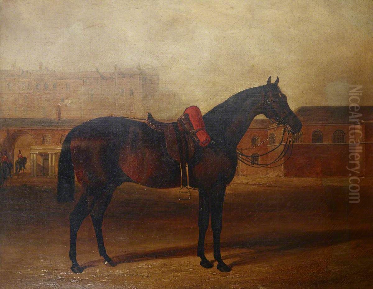 A Charger on the Parade Ground of Albany Barracks, London Oil Painting by John Frederick Herring, Sr.