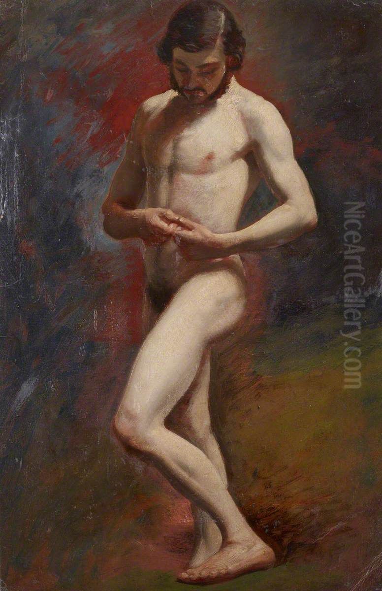 Academic Study of a Male Nude Standing Oil Painting by William Etty