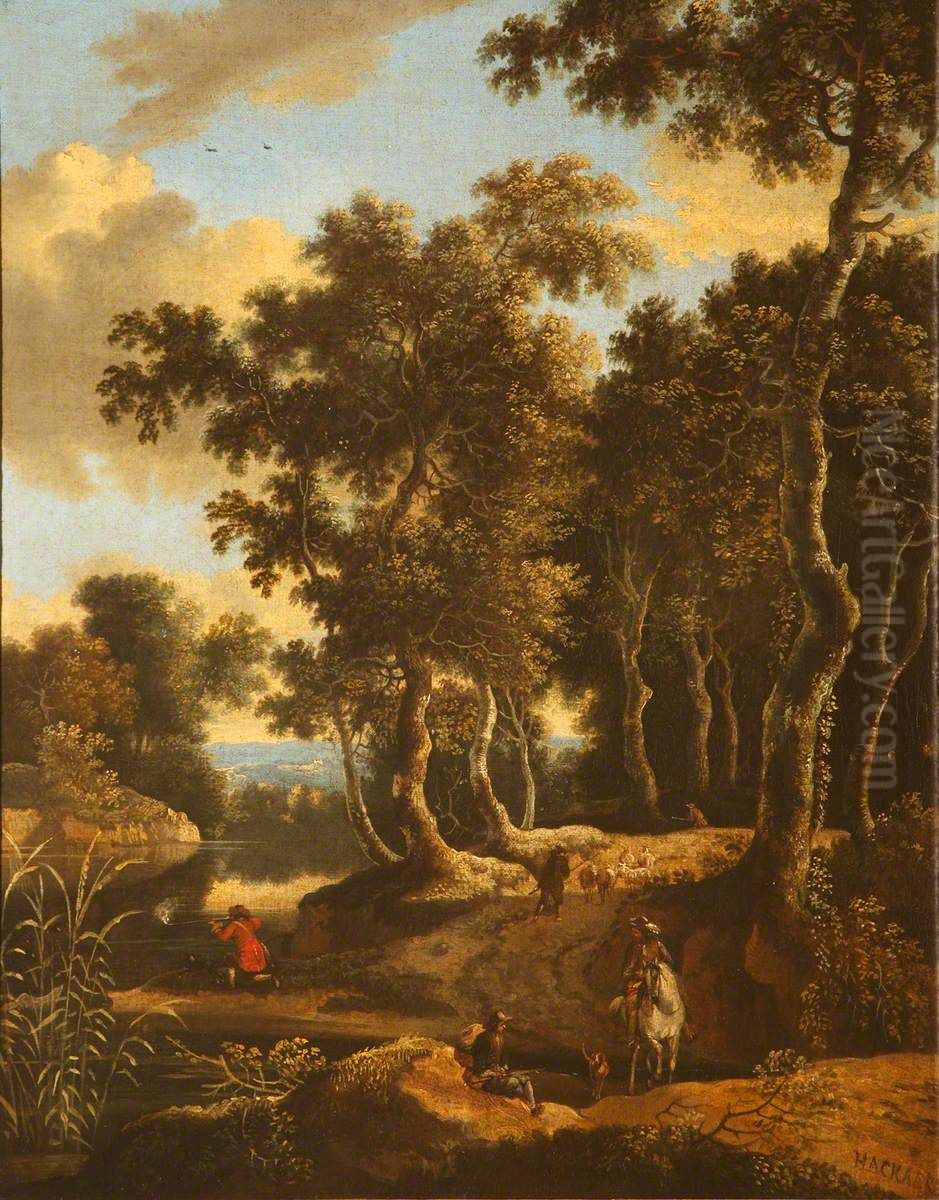 A Wooded Landscape Oil Painting by Jan Hackaert