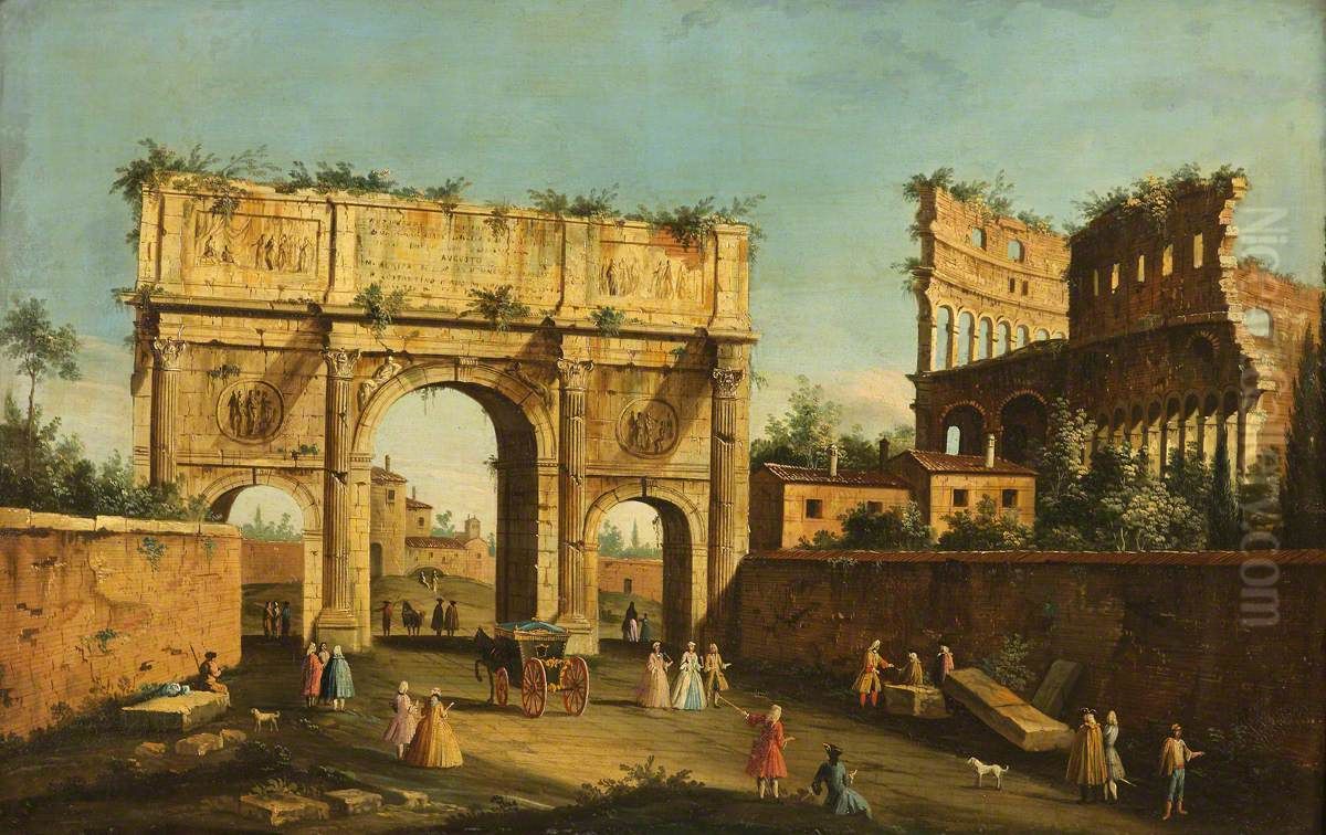 The Colosseum and Arch of Constantine, Rome Oil Painting by Canaletto