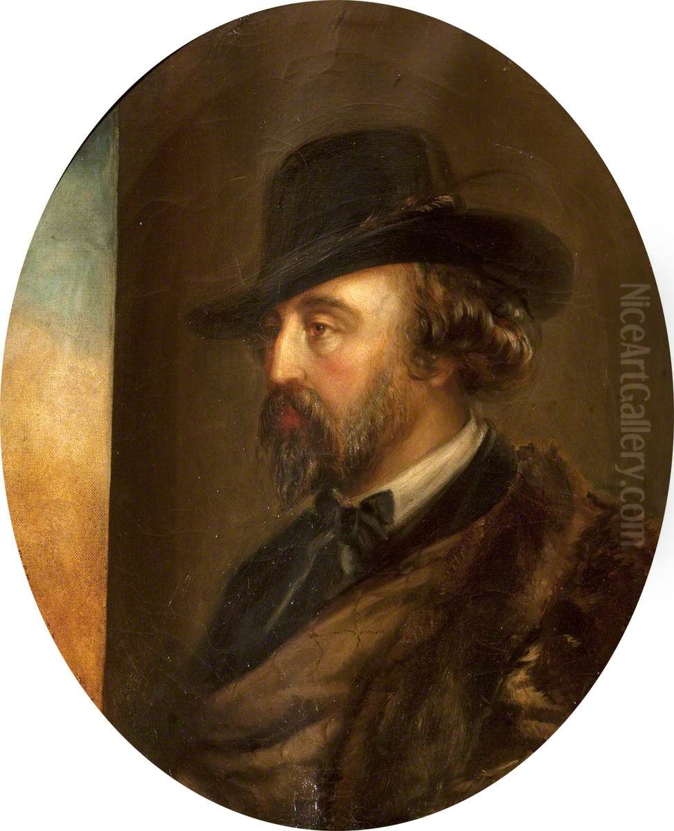 Marmion Edward Ferrers (1813-1884), in three quarters profile to the left, in a hat Oil Painting by Rebecca Dulcibella Orpen