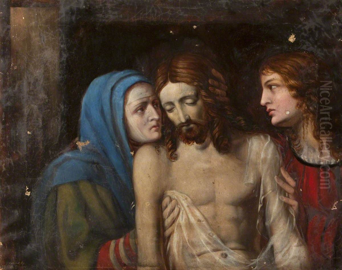 Christ with the Virgin Mary and Saint John the Evangelist Oil Painting by Rebecca Dulcibella Orpen
