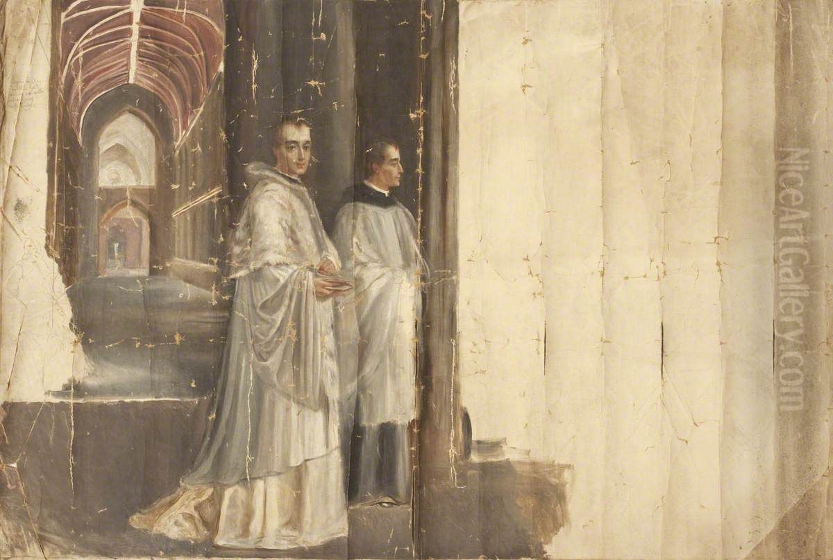 Two Priests in front of a Church Oil Painting by Rebecca Dulcibella Orpen