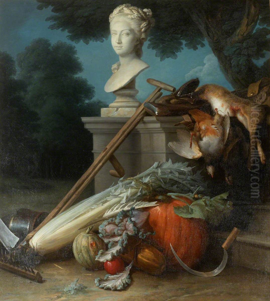 Garden Still Life, with Implements, Vegetables, Dead Game, and a Bust of Ceres (The Attributes of Hunting and Gardening) Oil Painting by Anne Vallayer-Coster