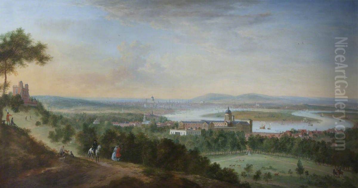 Panoramic View of Greenwich, the Thames, and London, from the East (One Tree Hill) Oil Painting by Robert Griffier