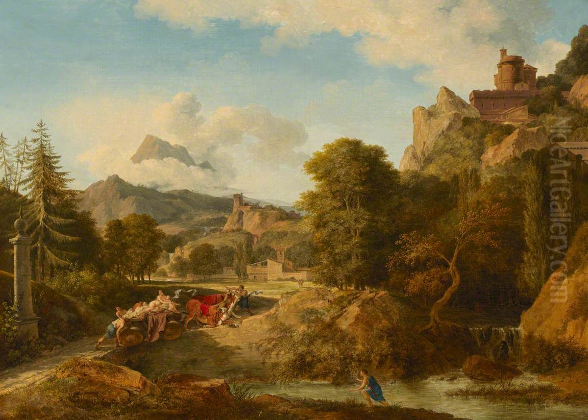 Mountainous Landscape with Oxen panicking whilst drawing a Cart Oil Painting by Pierre-Henri de Valenciennes