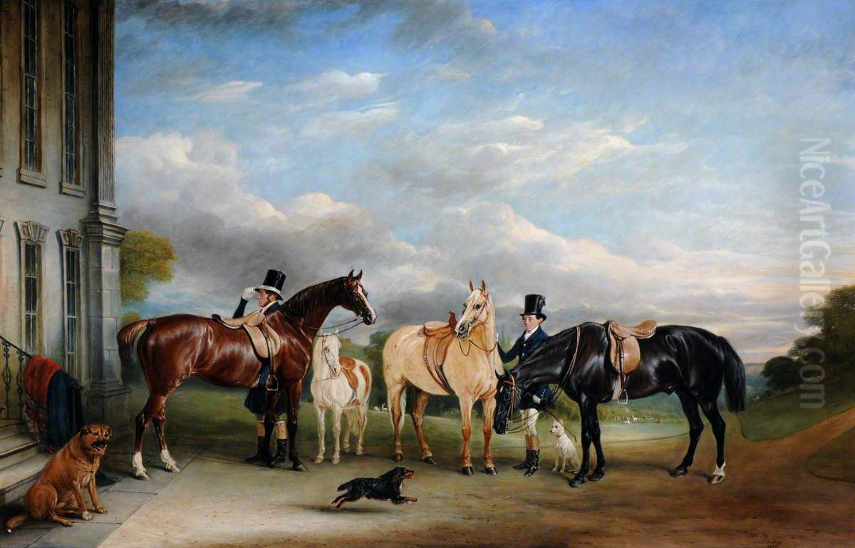Grooms and Horses at Calke Abbey Oil Painting by John Ferneley