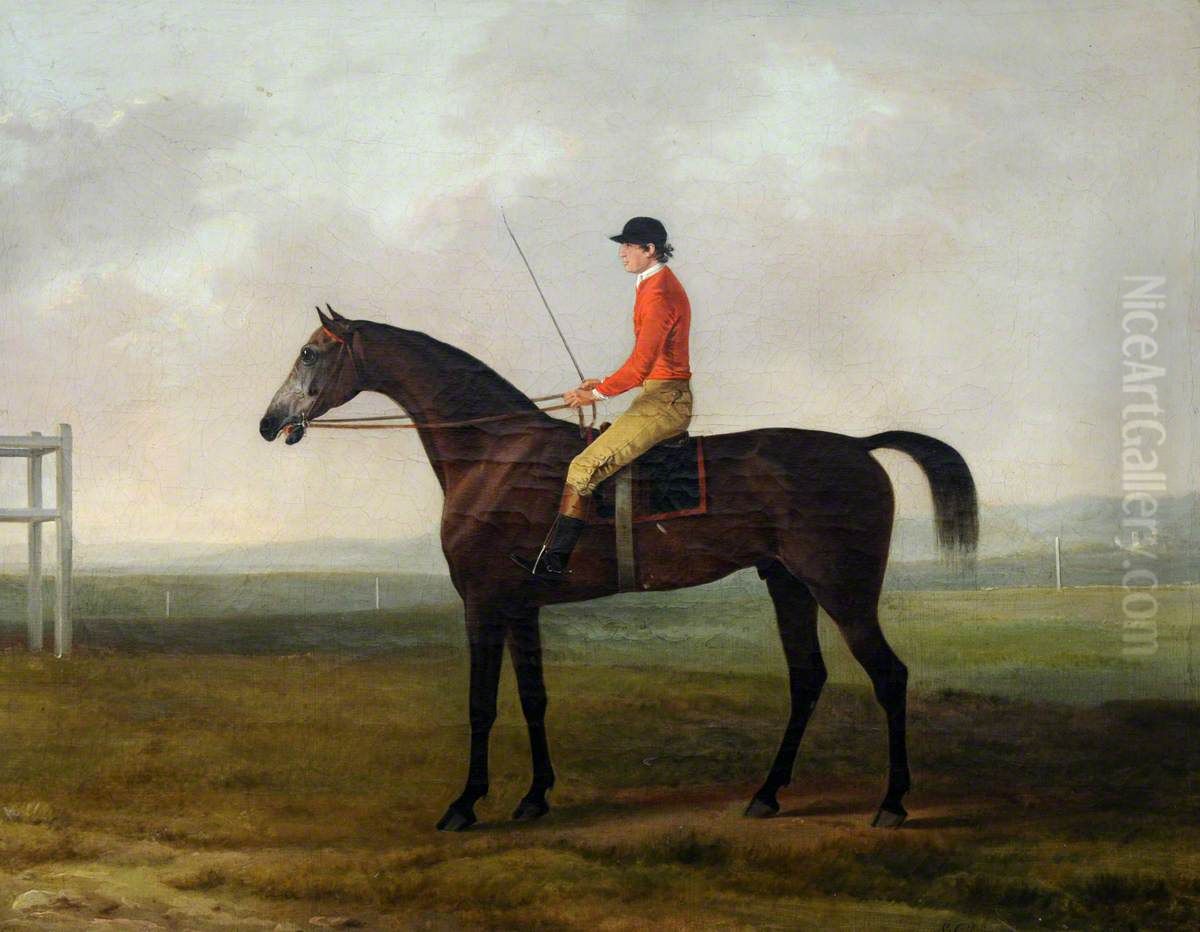 Pilot, a Grey Racehorse with a Jockey up in a Racecourse Setting Oil Painting by Sawrey Gilpin