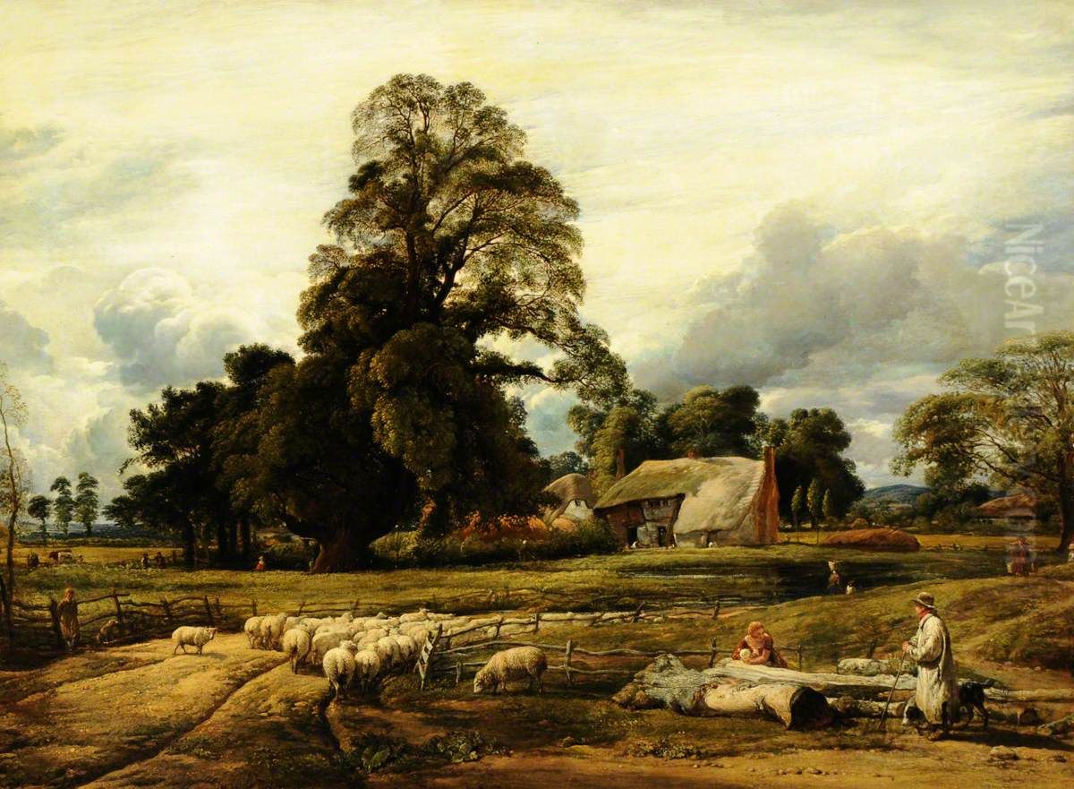 Kingsley Village, near Thame, Oxon. Oil Painting by John Linnell