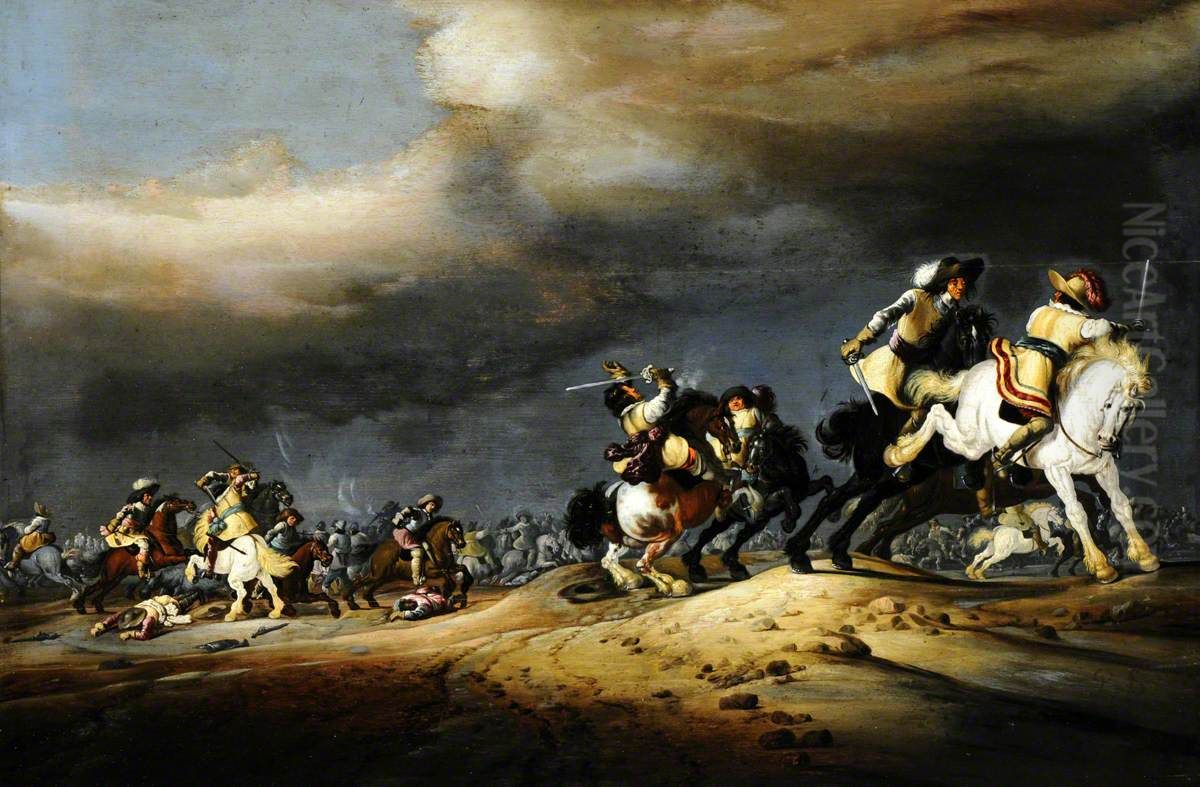 A Cavalry Skirmish Oil Painting by Palamedes Palamedesz.