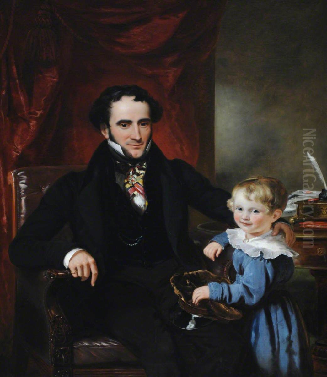 Sir George Crewe, 8th Bt (1795 - 1844) and his Son, later Sir John Harpur Crewe, 9th Bt (1824-1886) Oil Painting by Ramsay Richard Reinagle
