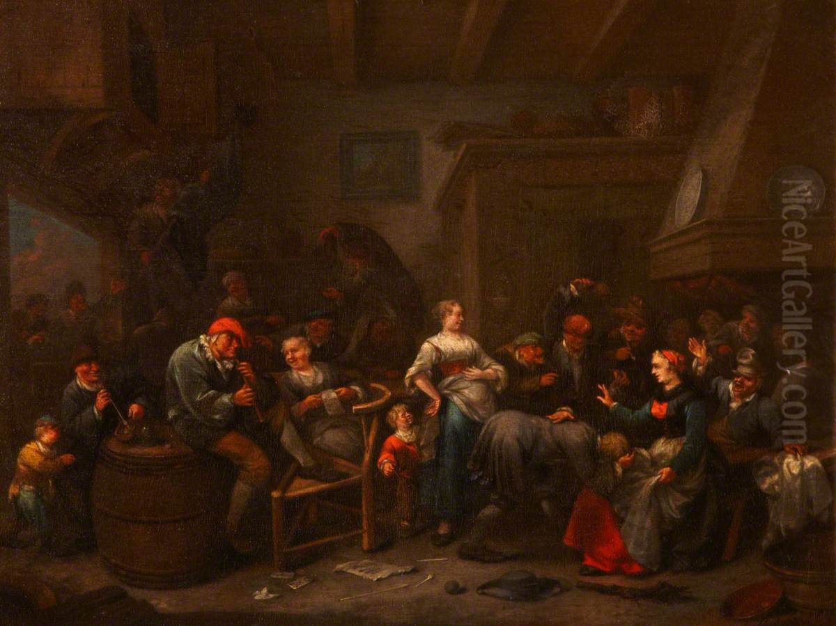 Playing Forfeits (Revellers in an Inn) Oil Painting by Bernardus van Schijndel